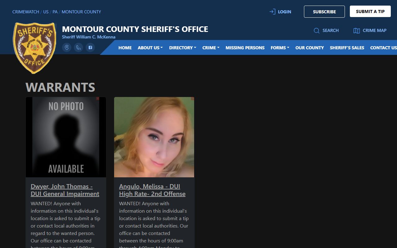 Montour County CRIMEWATCH warrant images are not jail roster mugshots